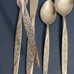 Vtg Nasco Rosevine Caress Pattern 5 Piece Place Setting National Stainless Korea